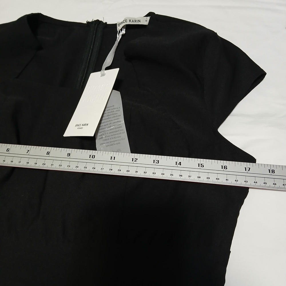 Grace Karin Black Sheath Dress Cut Out Neckline Career‎ Cocktail Medium - Picture 4 of 7